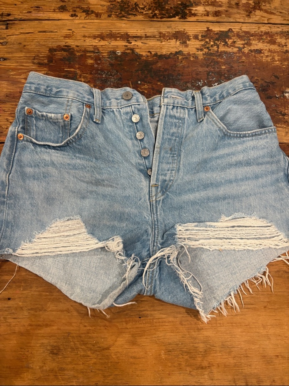 Levi's Light Blue Distressed High-Waist Denim Cutoff Shorts